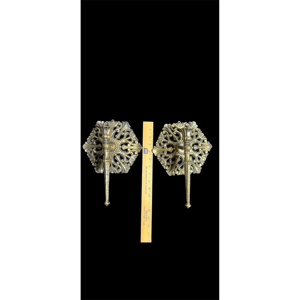 Homco Vintage 70s Gothic MCM Medieval Gold Wall Sconce Candleholder Candlestick